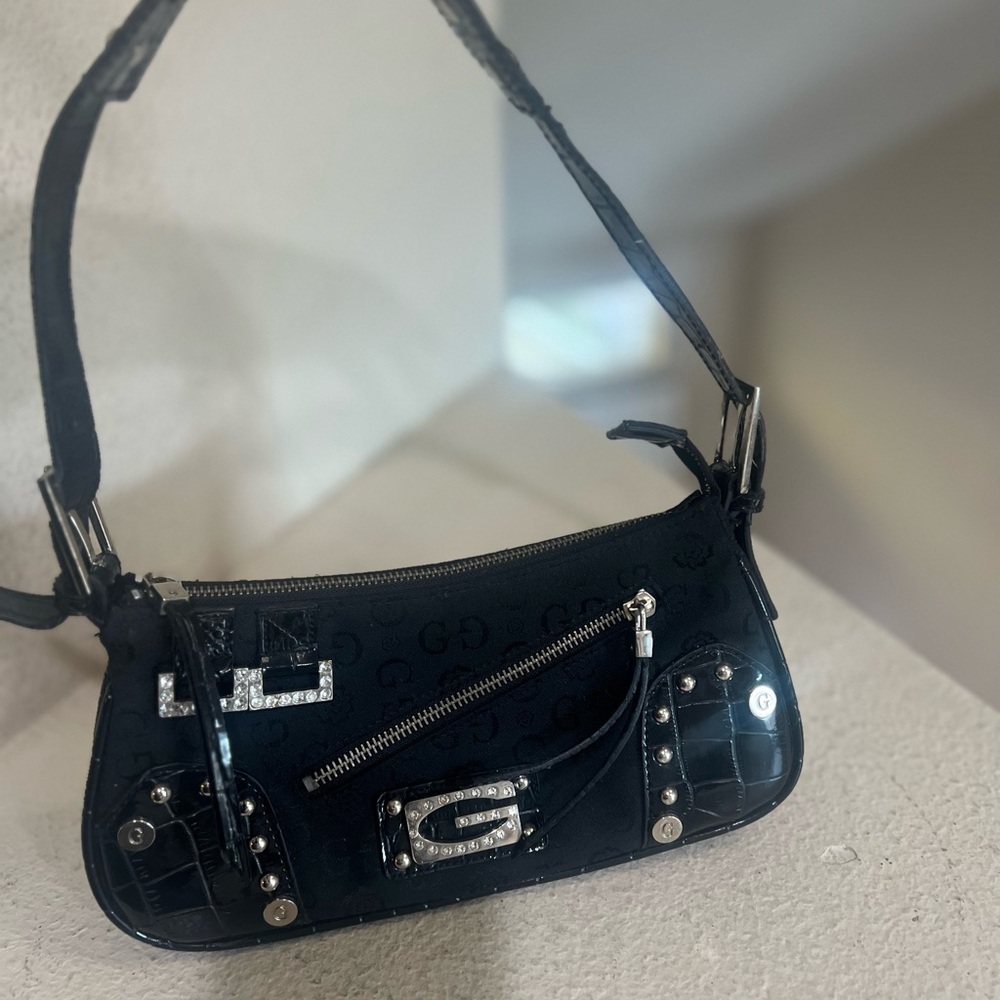 Gussaci‎ black monochrome stoned mini handbag small bag purse Y2k